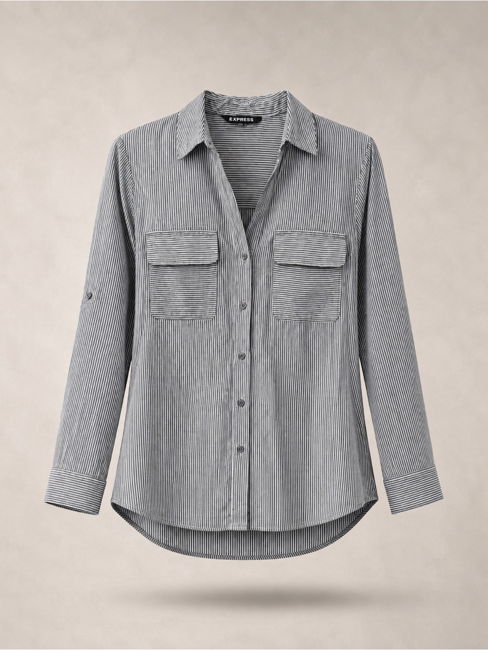 Express Men's Blue and White Striped Button-Down Shirt